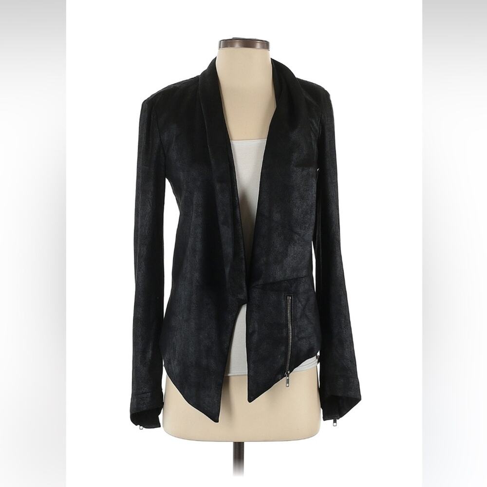 SW3 Bespoke faux‎ black leather draped jacket, size P or Small
